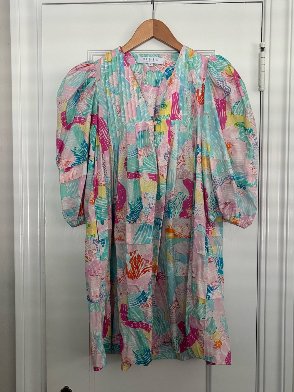 Hunter Bell Jenkins Dress Colorful Abstract Print Puff Sleeve